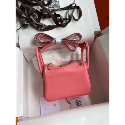 Hermes Mini Lindy Handmade Bag In Rose Lipstick Swift Leather