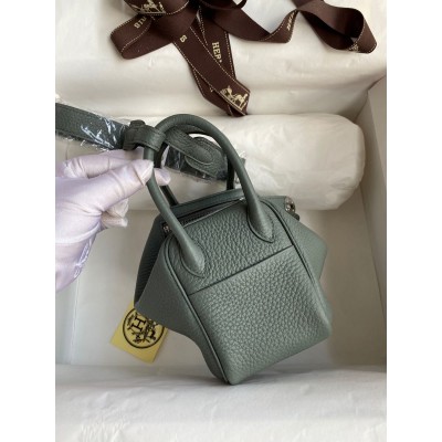 Hermes Mini Lindy Handmade Bag In Vert Amande Clemence Leather