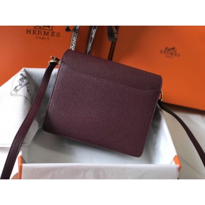 Hermes Mini Sac Roulis 18cm Bag In Burgundy Evercolor Calfskin