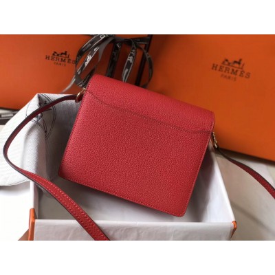 Hermes Mini Sac Roulis 18cm Bag In Red Evercolor Calfskin