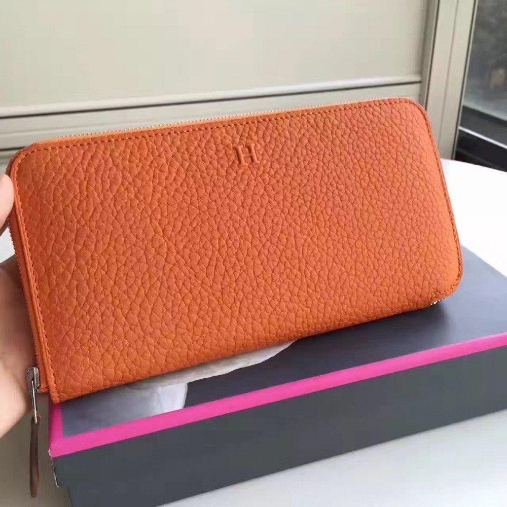 Hermes Orange Clemence Azap Zipped Wallet