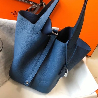 Hermes Picotin Lock 22 Bag In Blue Agate Clemence Leather