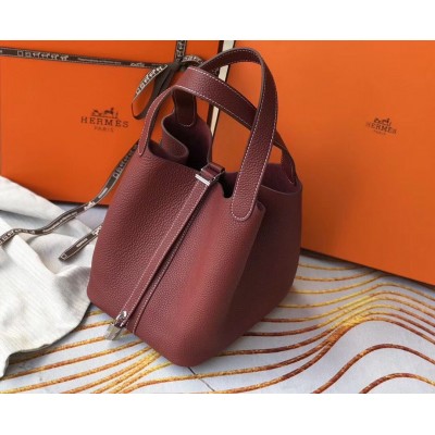 Hermes Picotin Lock 22 Bag In Bordeaux Clemence Leather