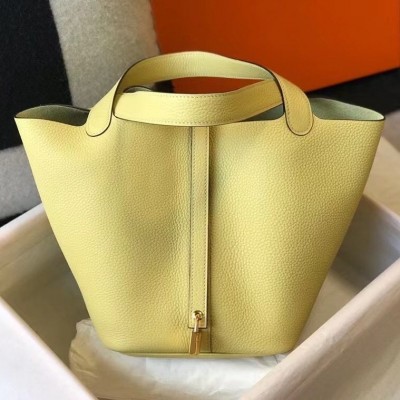 Hermes Picotin Lock 22 Bag In Jaune Poussin Clemence Leather HSBS62017