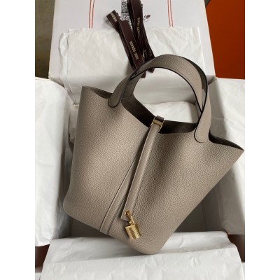 Hermes Picotin Lock 22 Handmade Bag in Gris Asphalt Clemence Leather