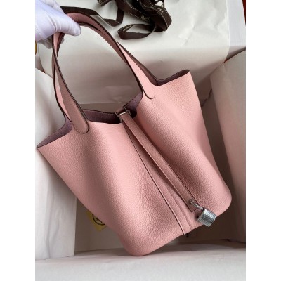 Hermes Picotin Lock 22 Handmade Bag in Pink Clemence Leather