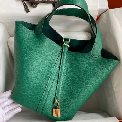 Hermes Picotin Lock 22 Handmade Bag in Vert Vertigo Clemence Leather HSBS62046