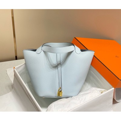 Hermes Picotin Lock 18 Bag In Blue Brume Clemence Leather