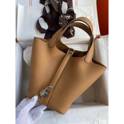 Hermes Picotin Lock 18 Handmade Bag in Biscuit Clemence Leather