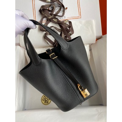 Hermes Picotin Lock 18 Handmade Bag in Black Clemence Leather