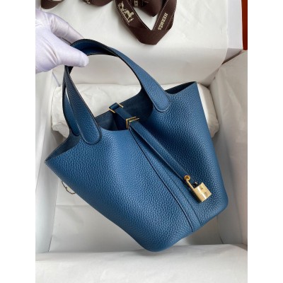 Hermes Picotin Lock 18 Handmade Bag in Deep Blue Clemence Leather