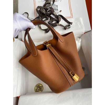 Hermes Picotin Lock 18 Handmade Bag in Gold Clemence Leather