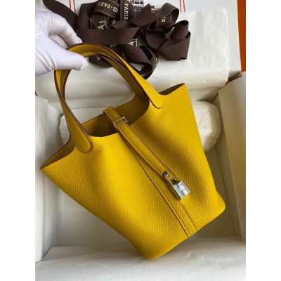 Hermes Picotin Lock 18 Handmade Bag in Jaune Ambre Clemence Leather