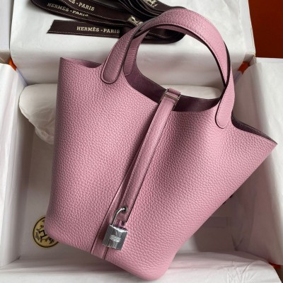 Hermes Picotin Lock 18 Handmade Bag in Mauve Sylvestre Clemence Leather