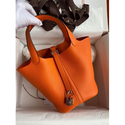 Hermes Picotin Lock 18 Handmade Bag in Orange Clemence Leather