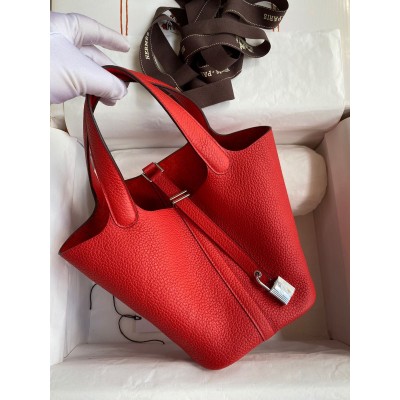 Hermes Picotin Lock 18 Handmade Bag in Red Clemence Leather