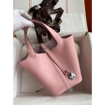 Hermes Picotin Lock 18 Handmade Bag in Rose Sakura Clemence Leather