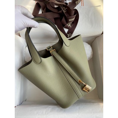 Hermes Picotin Lock 18 Handmade Bag in Sauge Clemence Leather