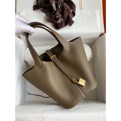 Hermes Picotin Lock 18 Handmade Bag in Taupe Clemence Leather