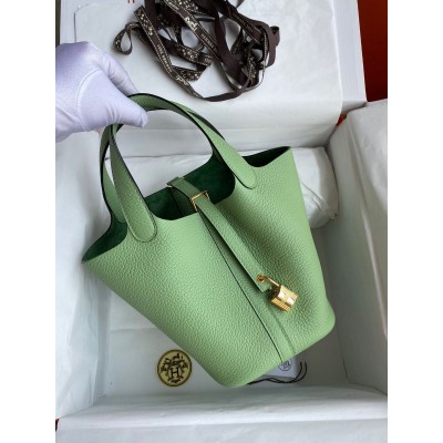 Hermes Picotin Lock 18 Handmade Bag in Vert Criquet Clemence Leather