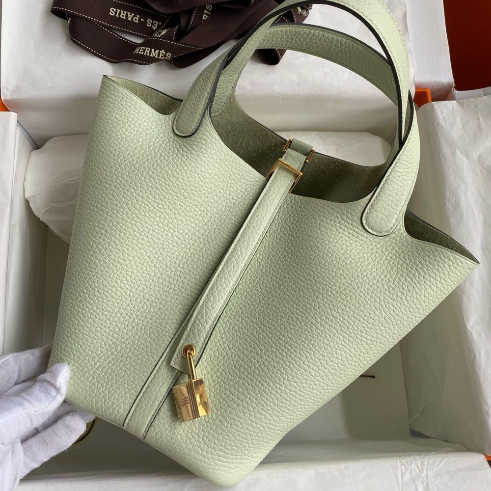 Hermes Picotin Lock 18 Handmade Bag in Vert Fizz Clemence Leather