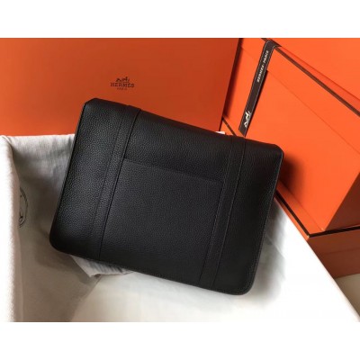 Hermes Steve 35 Messenger Bag In Black Clemence Calfskin