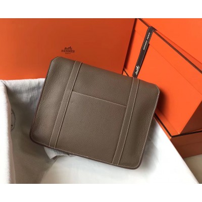 Hermes Steve 35 Messenger Bag In Taupe Clemence Calfskin