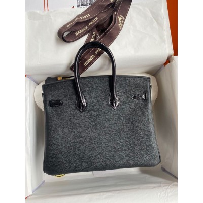 Hermes Touch Birkin 25 Bag in Black Togo and Shiny Alligator Leather