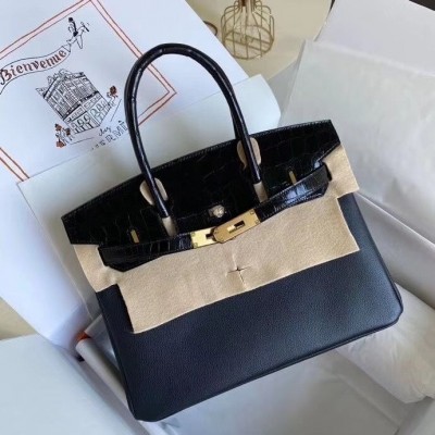 Hermes Touch Birkin 30 Bag In Black Shiny Niloticus Crocodile Skin