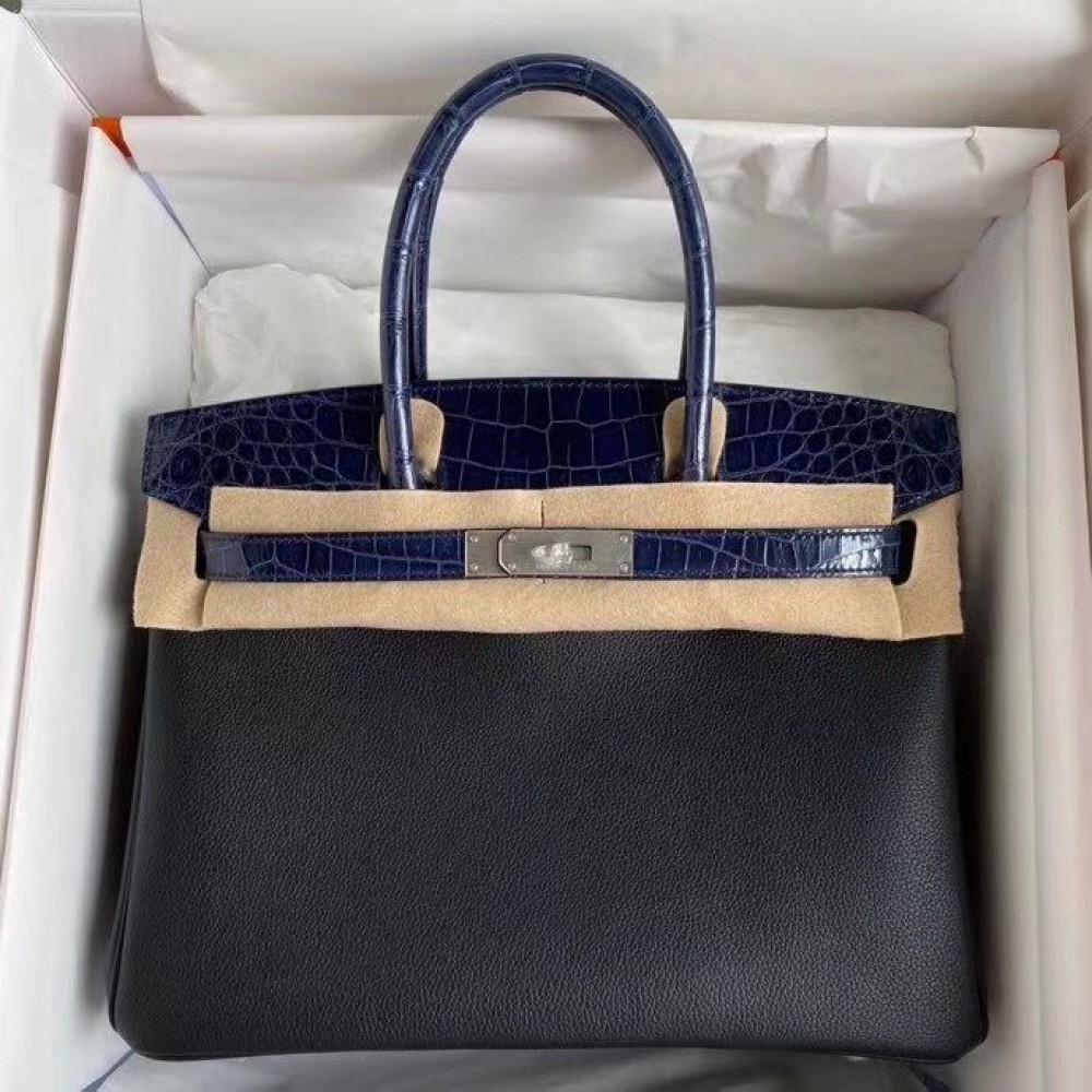 Hermes Touch Birkin 30 Bag In Noir Shiny Niloticus Crocodile Skin